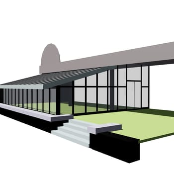 Three-dimensional model of the summer platform of the annex to the restaurant made of light metal the structures