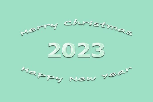 3D illustration New Year concept 2023 design with text gel design on a beach glass color background.