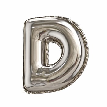 Silver foil balloon font letter D 3D rendering illustration isolated on white background