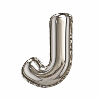 Silver foil balloon font letter J 3D rendering illustration isolated on white background