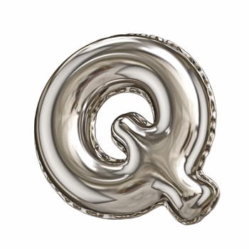 Silver foil balloon font letter Q 3D rendering illustration isolated on white background