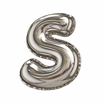 Silver foil balloon font letter S 3D rendering illustration isolated on white background