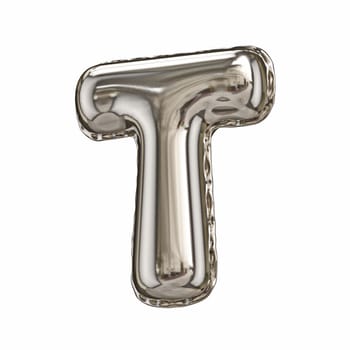 Silver foil balloon font letter T 3D rendering illustration isolated on white background