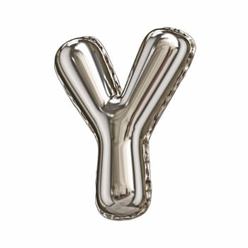 Silver foil balloon font letter Y 3D rendering illustration isolated on white background