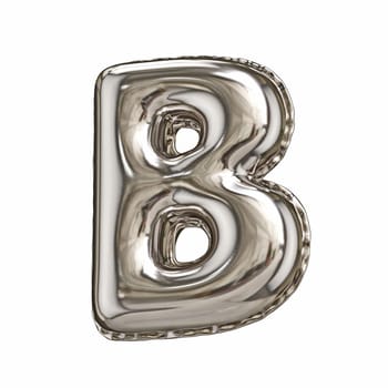 Silver foil balloon font letter B 3D rendering illustration isolated on white background