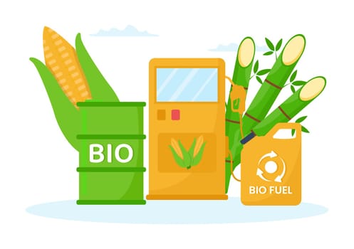 Biofuel Life Cycle of Natural Materials and Plants with Green Barrels or Biogas Production Energy in Flat Cartoon Hand Drawn Templates Illustration