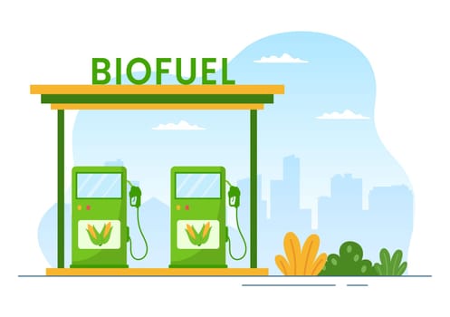 Biofuel Life Cycle of Natural Materials and Plants with Green Barrels or Biogas Production Energy in Flat Cartoon Hand Drawn Templates Illustration