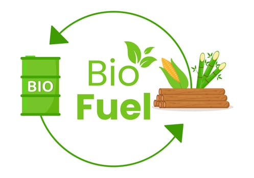 Biofuel Life Cycle of Natural Materials and Plants with Green Barrels or Biogas Production Energy in Flat Cartoon Hand Drawn Templates Illustration