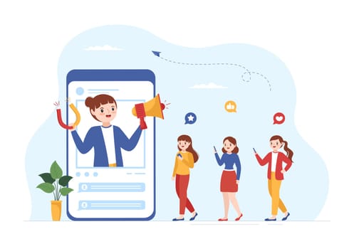 Celebrity Influencer with Posts on Internet for Advertising Marketing, Daily Life or Endorse in Flat Cartoon Hand Drawn Templates Illustration