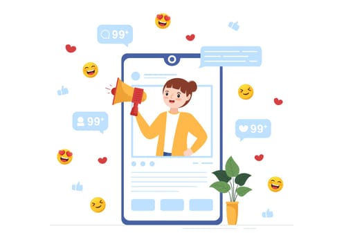Celebrity Influencer with Posts on Internet for Advertising Marketing, Daily Life or Endorse in Flat Cartoon Hand Drawn Templates Illustration