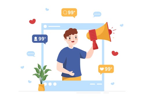 Celebrity Influencer with Posts on Internet for Advertising Marketing, Daily Life or Endorse in Flat Cartoon Hand Drawn Templates Illustration