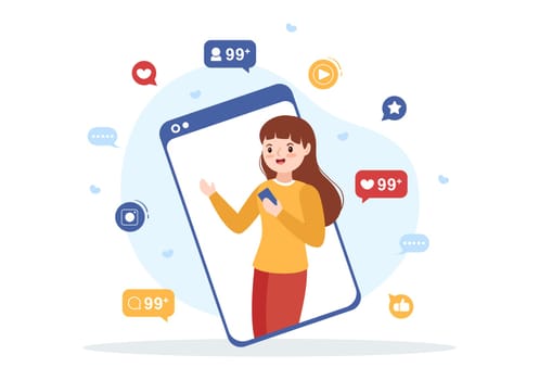 Celebrity Influencer with Posts on Internet for Advertising Marketing, Daily Life or Endorse in Flat Cartoon Hand Drawn Templates Illustration