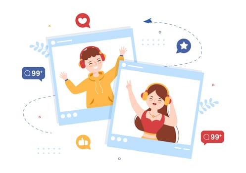 Celebrity Influencer with Posts on Internet for Advertising Marketing, Daily Life or Endorse in Flat Cartoon Hand Drawn Templates Illustration