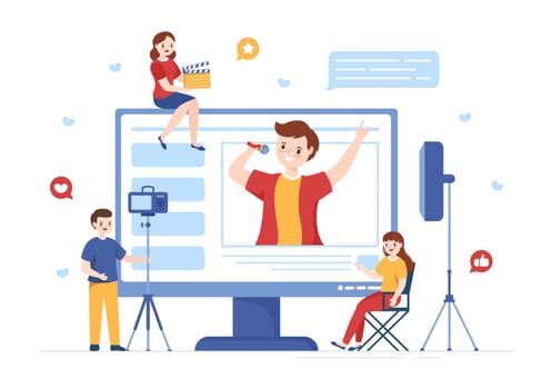 Celebrity Influencer with Posts on Internet for Advertising Marketing, Daily Life or Endorse in Flat Cartoon Hand Drawn Templates Illustration