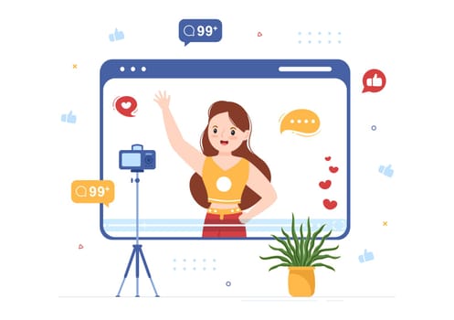Celebrity Influencer with Posts on Internet for Advertising Marketing, Daily Life or Endorse in Flat Cartoon Hand Drawn Templates Illustration