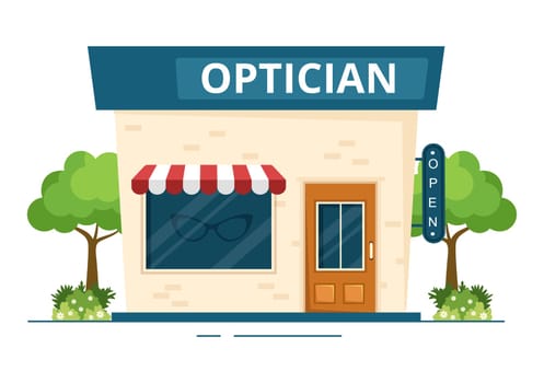 Eye Glasses Store or Optical Shop with Accessories, Optician, Checking Vision and Eyeglasses in Flat Cartoon Hand Drawn Templates Illustration