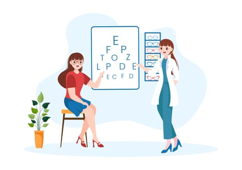 Eye Glasses Store or Optical Shop with Accessories, Optician, Checking Vision and Eyeglasses in Flat Cartoon Hand Drawn Templates Illustration