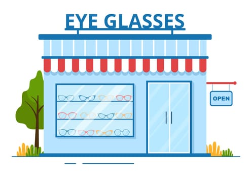 Eye Glasses Store or Optical Shop with Accessories, Optician, Checking Vision and Eyeglasses in Flat Cartoon Hand Drawn Templates Illustration