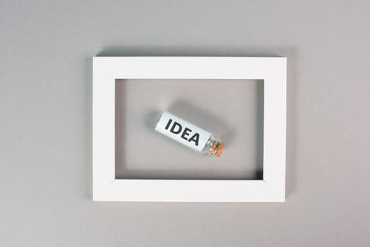 Idea is standing in the glass bottle in the frame, brainstorming concept, solving a problem, starting a business