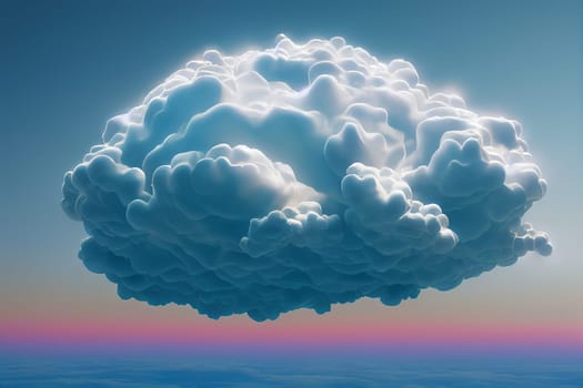 Big blue cloud in the sky, sunrise or sunset in the background, illustration