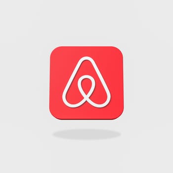 Airbnb App Icon 3D Shape Isolated on Flat Light Gray Background with Shadow 3D Illustration