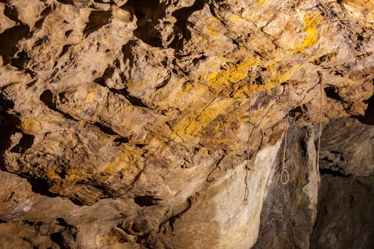 Mine The Jayona natural monument. Fuente del Arco, Badajoz, Spain. Ropes hanging