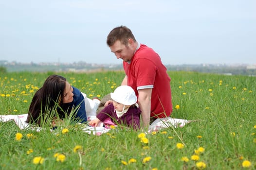 happy family together on green meadow