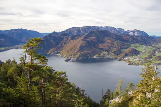 Lake Traunsee and Alps seen from Traunstein, Upper Austria, Austria