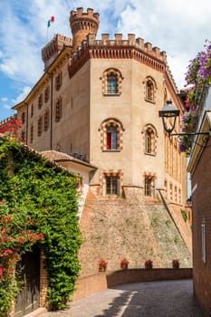Barolo, Italy - Circa August 2021: Barolo castle. The Barolo village is Unesco site.