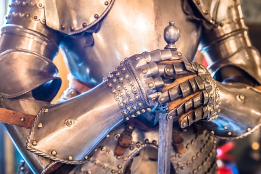 Middle age knight armour detail - 15th Century. Concept for security, safety and protection.