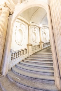 Turin, Italy - Circa January 2022: luxury marble staircase. Antique architecture interior design