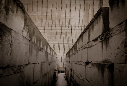 Labyrinth perspective for concept of claustrophobia and claustrophobic people