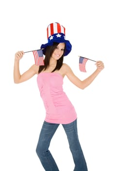 Beautiful Caucasian woman celibrating the 4th of July