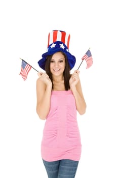 Beautiful Caucasian woman celibrating the 4th of July