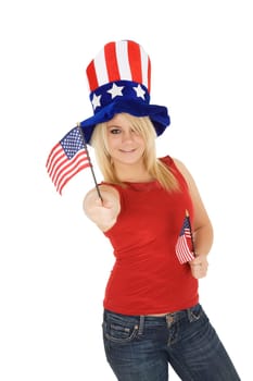 Beautiful Caucasian woman celibrating the 4th of July