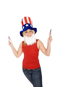 Beautiful Caucasian woman celibrating the 4th of July