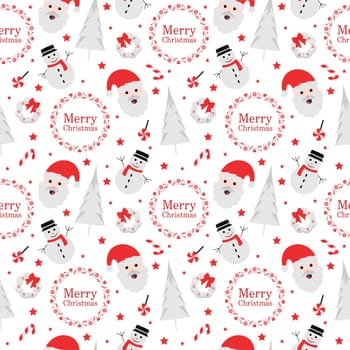 Christmas Background Seamless Pattern Design With Santa Claus, Tree, Snowman And Gifts in Template Hand Drawn Cartoon Flat Illustration