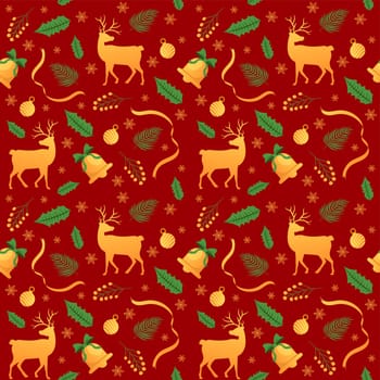 Christmas Background Seamless Pattern Design With Santa Claus, Tree, Snowman And Gifts in Template Hand Drawn Cartoon Flat Illustration