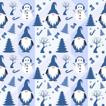 Christmas Background Seamless Pattern Design With Santa Claus, Tree, Snowman And Gifts in Template Hand Drawn Cartoon Flat Illustration