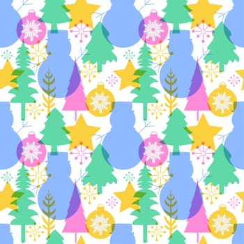 Christmas Background Seamless Pattern Design With Santa Claus, Tree, Snowman And Gifts in Template Hand Drawn Cartoon Flat Illustration