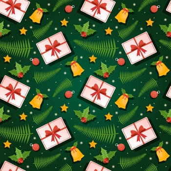 Christmas Background Seamless Pattern Design With Santa Claus, Tree, Snowman And Gifts in Template Hand Drawn Cartoon Flat Illustration