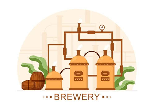 Brewery Production Process with Beer Tank and Bottle Full of Alcohol Drink for Fermentation in Flat Cartoon Hand Drawn Templates Illustration