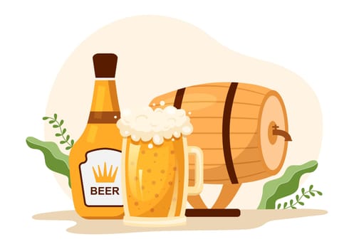 Brewery Production Process with Beer Tank and Bottle Full of Alcohol Drink for Fermentation in Flat Cartoon Hand Drawn Templates Illustration