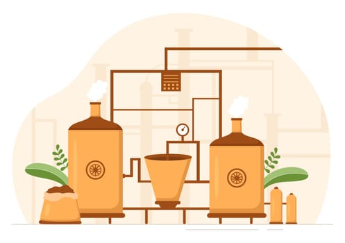 Brewery Production Process with Beer Tank and Bottle Full of Alcohol Drink for Fermentation in Flat Cartoon Hand Drawn Templates Illustration