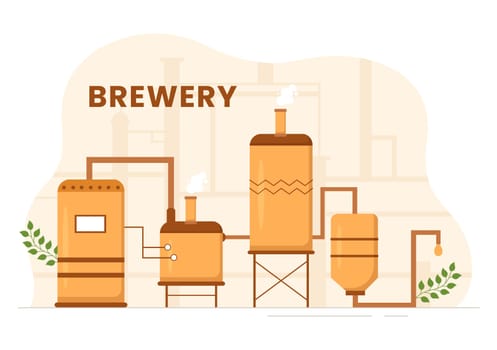 Brewery Production Process with Beer Tank and Bottle Full of Alcohol Drink for Fermentation in Flat Cartoon Hand Drawn Templates Illustration