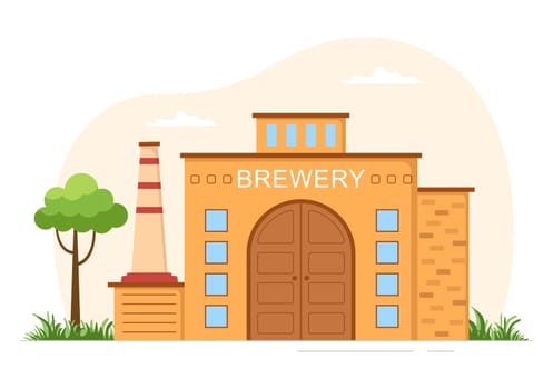 Brewery Production Process with Beer Tank and Bottle Full of Alcohol Drink for Fermentation in Flat Cartoon Hand Drawn Templates Illustration