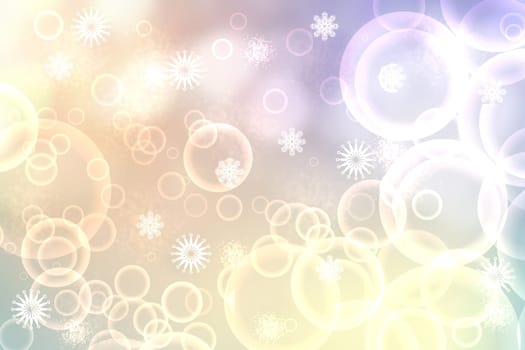 A festive abstract delicate Happy New Year or Christmas background texture with colorful gold yellow pink blurred bokeh lights and stars. Space for design. Card concept or advertising.