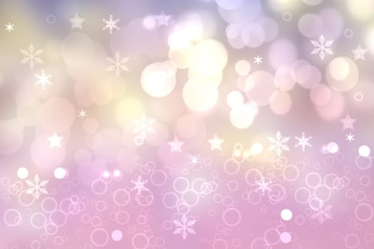 Abstract blurred festive delicate winter christmas or Happy New Year background texture with shiny light blue pink and bright bokeh lighted stars. Card concept.