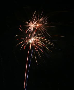 Four simultanious fire work explosions and lots of copyspace