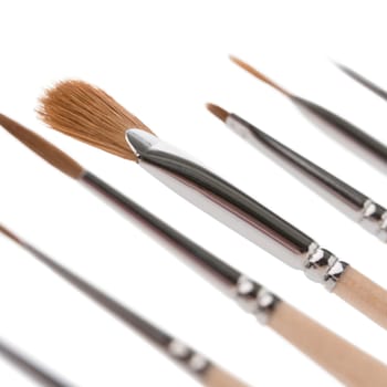 A collection of paintbrushes with different tips, ideal for various painting techniques and artistic creations, displayed on a white background.